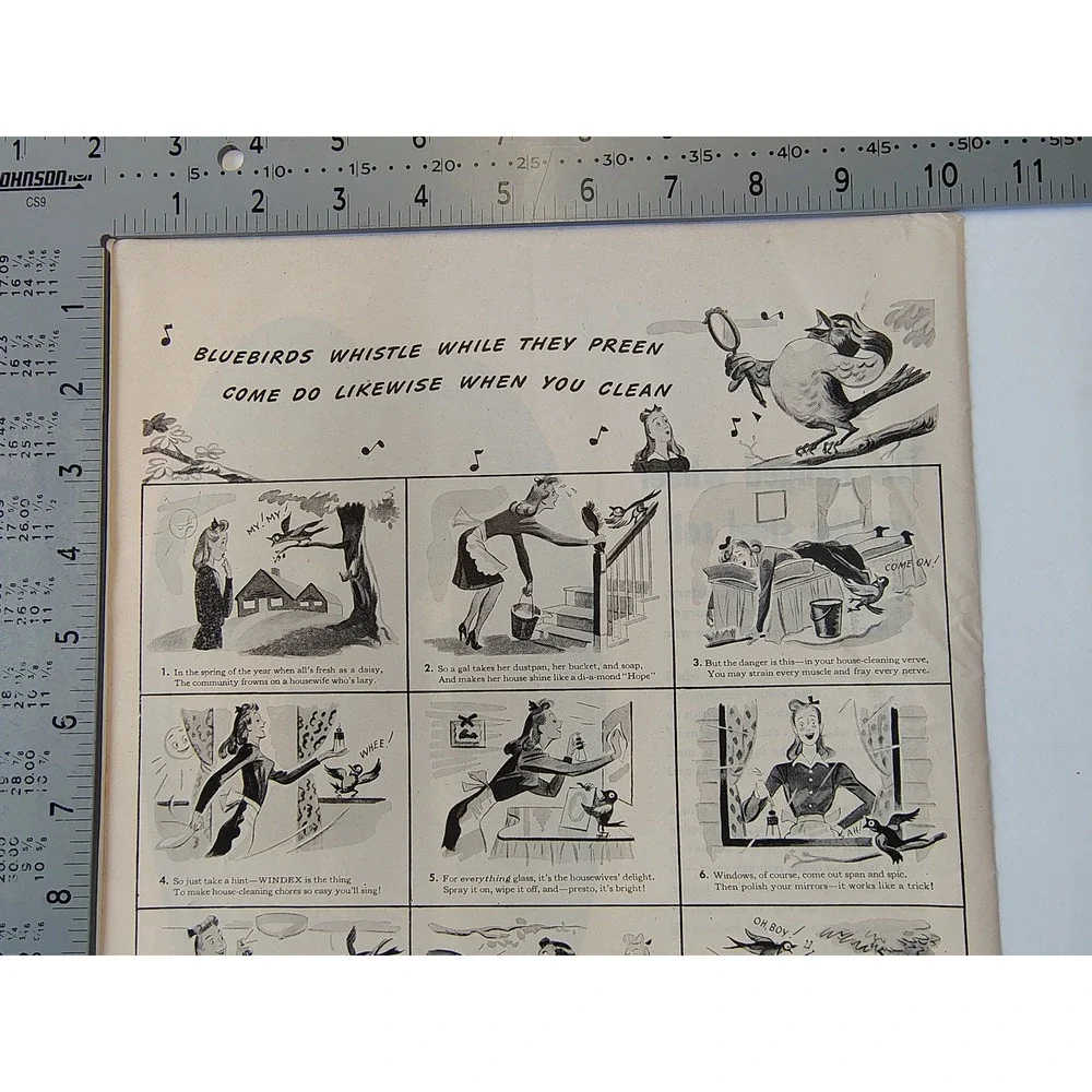 1946 Windex Print Ad Bluebirds Whistle Spring Cleaning‎ Vintage 40s MCM Ephemera